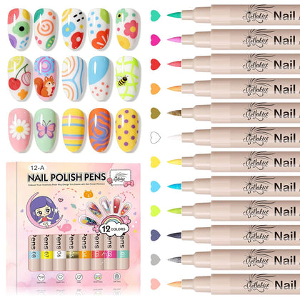 Nail Art Pens,12 Colors 0.7mm 3D Nail Polish Pens for Women