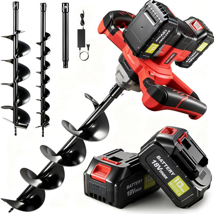 42V Cordless Auger Post Hole Digger, Post Hole Auger with 3" & 6" Drill Bits + Extension Rod, 2 Batteries, Electric