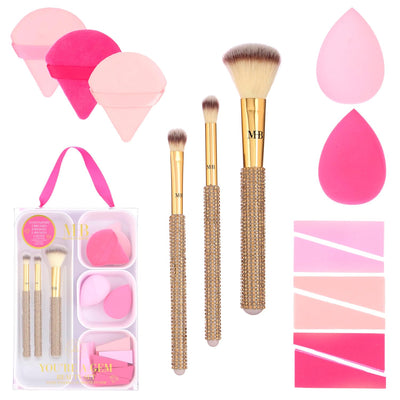 21pc Glam Gem Rhinestone Handle Makeup Brush Set - Assorted Blender