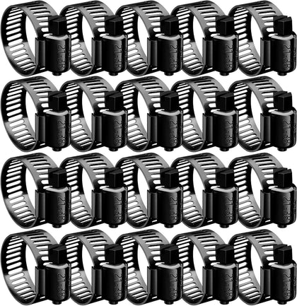 20pcs Black Hose Clamp,3/4"- 1-1/2"(21-38mm)304 Hose Clamps Stainless Steel Adjustable Worm Gear Hose Clamps