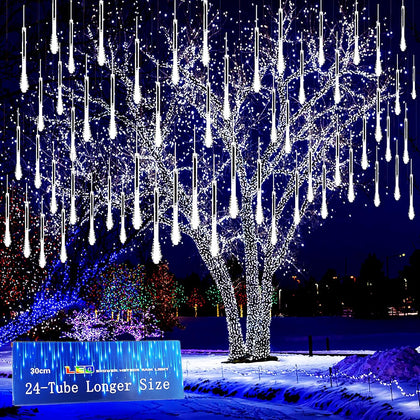 Christmas Lights Outdoor, 24 Tubes Meteor Shower Lights for Xmas Decoration | Equal to 3 Sets of 8-Tubes, Waterproof