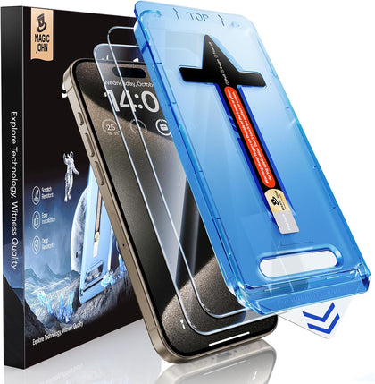 2 Pack for iPhone 15 Pro Max 6.7 inch Tempered Glass Screen Protector, Auto Dust-Elimination Installation, Bubble