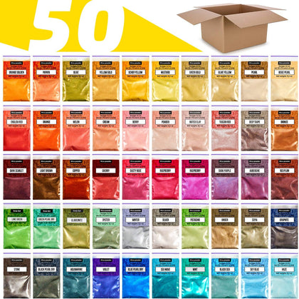 Mica Powder for Resin Coloring 50 Colors Set - Pigment Powder for Nails | Cosmetic Grade Mica Powder for Skin - Epoxy