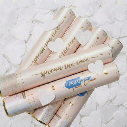 Confetti Cannon Party Poppers, Biodegradable White Hearts, 6 Pack