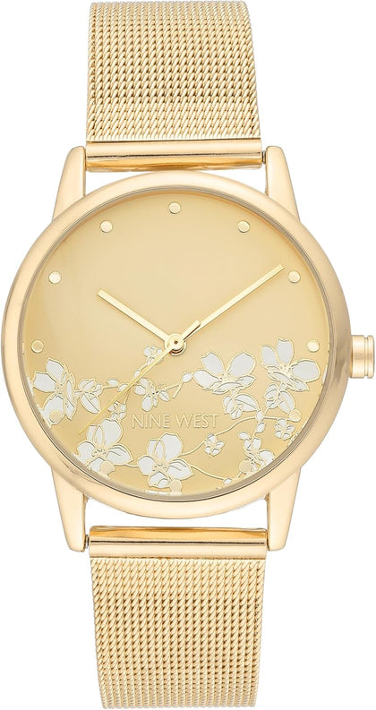 Nine West Women's Floral Dial Mesh Bracelet Watch