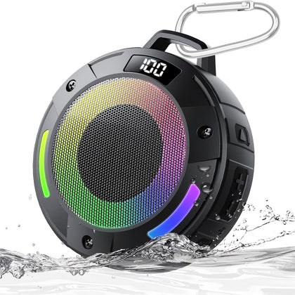 Bluetooth Speaker, 2026 Portable Wireless Shower Speaker, Digital Display Portable Speaker with Detachable hook ,IPX7