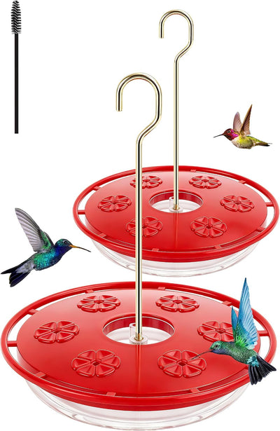 Saucer Hummingbird Feeders for Outdoors Hanging, 2 Pack 16oz Leak-Proof Nectar Feeder with Bee Guards Built-in Ant