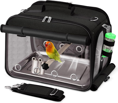 Bird Carrier Airline Approved, Bird Travel Cage with Indestructible Stainless Steel Mesh, Bird Travel Bag Lightweight