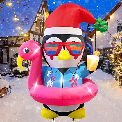Inflatable Penguin Christmas Yard Decorations 5FT Outdoor Cute Blow up Xmas Decoration with Built-in LED Lights for