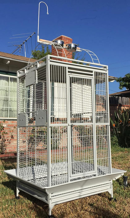 Large Sturdy Wrought Iron Bird Parrot Cage, 24" W x 22" D x 63" H, White