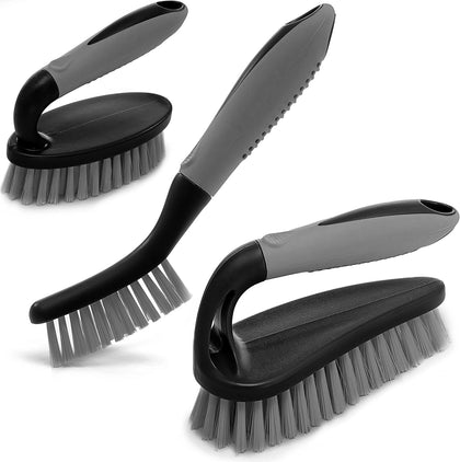 Scrub Brush Set of 3pcs - Cleaning Shower Scrubber with Ergonomic Handle and Durable Bristles - Grout Cleaner Brush