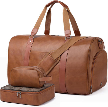 Large 3-in-1 Leather Duffle Bag for Travel Weekender Overnight Hospital Gym Bag for Men & Women, Carry On Airline
