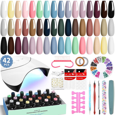 24 Colors Gel Nail Polish Kit with U V Light 42 Pcs Gel Polish Nail Kit Glossy & Matte Top Coat Complete Nail Kit