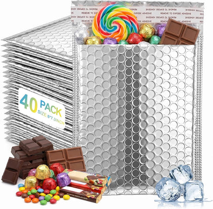 Thermal Bubble Mailers 6x8 Inch 40 Pack Silver Insulated Shipping Envelopes Self Seal Waterproof