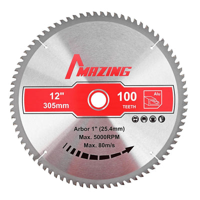 MAZING 12 Inch 100T Circular Saw Blades, Aluminum Cutting TCT Miter Saws Blades with 1 Inch Arbor, TCG Grind Metal Saw Blade for Aluminum Plastic Non-Ferrous Metals
