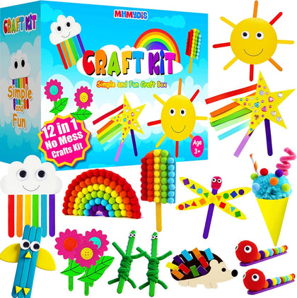 First Craft Kit for Kids - 12 in 1 No Mess Creative Arts and Crafts kit for Kids Ages 4-8 - Toddler Crafts Kit
