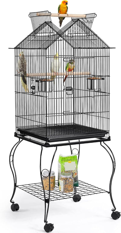 57-Inch Open Top Bird Cage with Rolling Stand & Slide-Out Tray