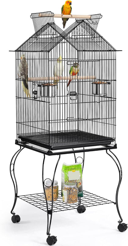 57-Inch Open Top Bird Cage with Rolling Stand & Slide-Out Tray