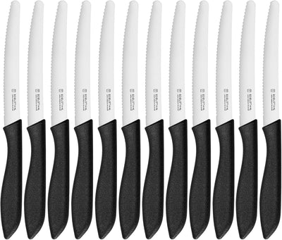 Steak Knives Set of 12, Stainless Steel Steak Knife Set,Premium Serrated Steak Knives,Sharp Black Restaurant