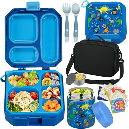 Bento Lunch Box for Kids with 12oz Soup Thermo Leak-Proof Lunch Food Container with 5 Compartment Thermo Hot Food Jar