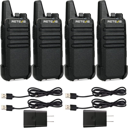 RT22 Compact & Lightweight FRS Walkie Talkies Long Range (4 Pack) | For Small Business, Camping, Hiking, Cruise, Safe