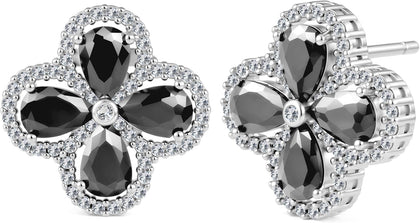 Clover Earrings for Women, CZ Four Leaf Clover Studs, 18K Gold Plated Brass | Elegant Gold Plated Clover Design