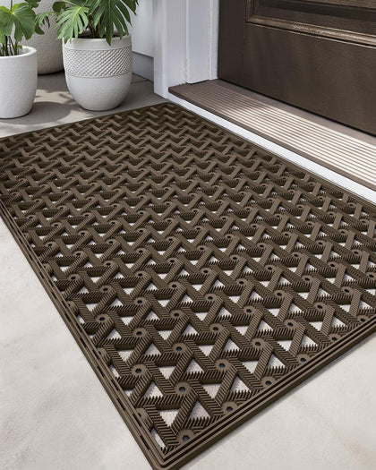 Front Door Mat Outside Entrance Rubber Floor Doormat, 32x48 Brown