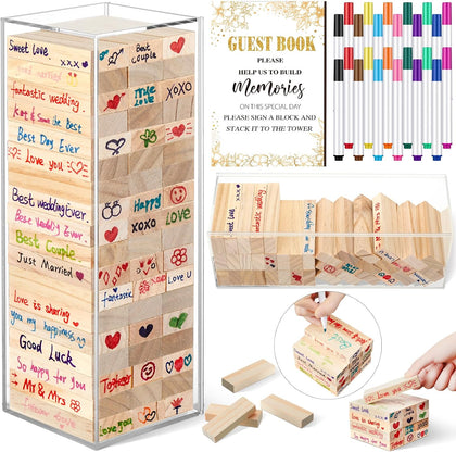 80 Pcs Wedding Guest Book Alternative Wooden Block Guest Book for Wedding Sign in Bridal Shower Decoration 54 Pcs