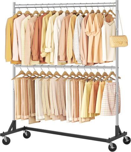 Double Rod Z Rack, Rolling Clothes Racks with Z-Base, Adjustable Clothing Rack, Standing Clothes Rack, Metal Clothing