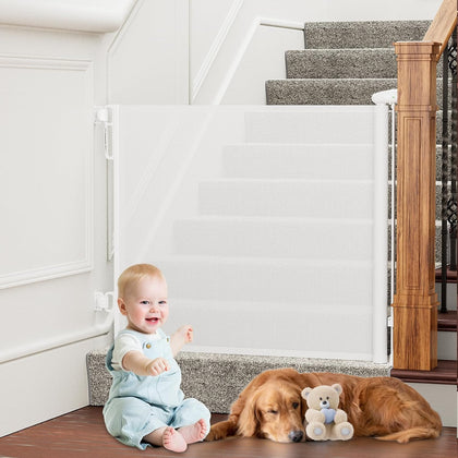 Retractable Baby Gates No Drilling, PRObebi Retractable Dog Gate for the House Extends to 54" Wide 33" Tall, Gates