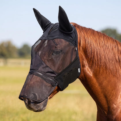 Horse Fly Mask with Ears & Detachable Nose Cover, Large