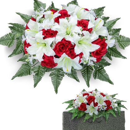Artificial Cemetery Flower Saddles for Graves, Cemetery Memorial Flowers for Outdoor Headstone Tombstone Decorations