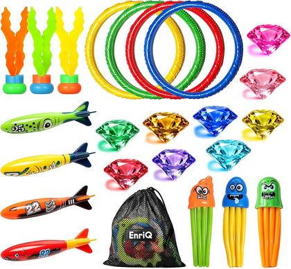 Pool Toys for Kids Ages 4-8 8-12 Pool Diving Toys and 9 Big Colorful Diamond with Storage Bag Swim Dive Toy for Kids