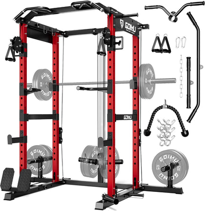 RH01 Power Cage Rack, 2000LBS Squat Rack with with Cable Crossover System&LAT Pull Down System, Multi-Function