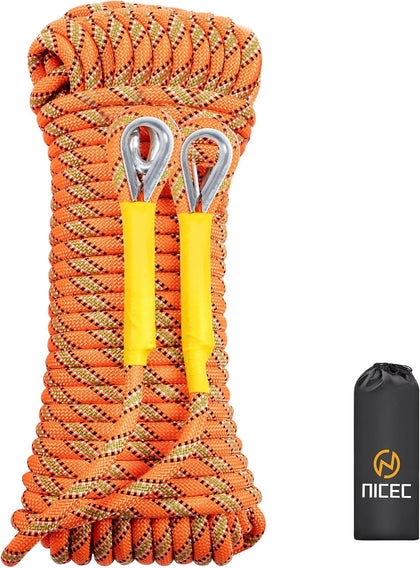 Climbing Rope, Rescue Static Rope, 10mm (Orange, 30M(96ft)) | Rock Climbing Rope, Construction Rope, Carry Bag