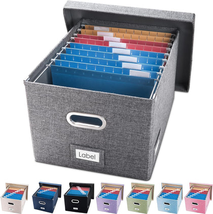 File Organizer Box - Set of 1 Collapsible Decorative Linen Filing Storage Hanging File Folders with Lids Office