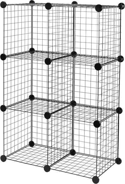 6-Cube Wire Grid Stackable Storage Organizer, Metal Shelving Unit, No-Tool Assembly, 26"W x 38"H x 12.6"D, Black