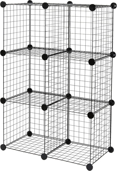 6-Cube Wire Grid Stackable Storage Organizer, Metal Shelving Unit, No-Tool Assembly, 26"W x 38"H x 12.6"D, Black