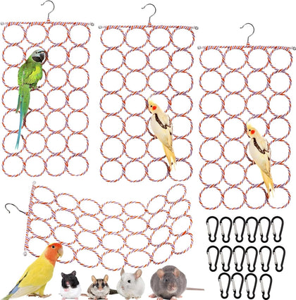 4 Pack Parrot Bird Swing Hanging Toys, Rat Climbing Ladder Rope Perch, Net Toy for Cage, Mouse, Mice, Parakeets