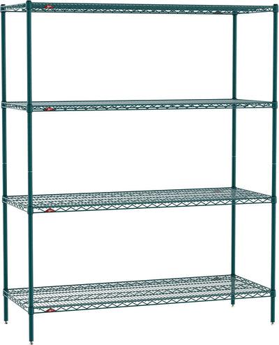 Super Erecta 60" W x 24" D x 74" H Metroseal Green Epoxy Wire Shelving Unit, 4 Tier, 2000 lbs. Capacity, NSF Listed