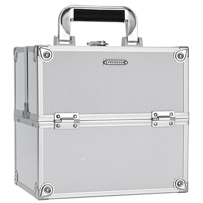 Makeup Train Case Makeup Organizer Box Portable Cosmetic Travel Case with Lock 4 Trays Aluminum Hard Vanity Box Make