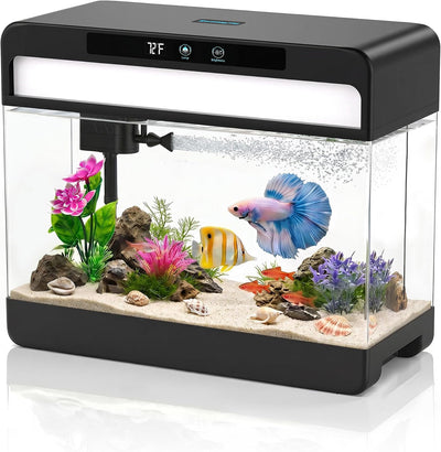 3 Gallon Fish Tank Starter Kit, Aquarium for Betta, Dark Black
