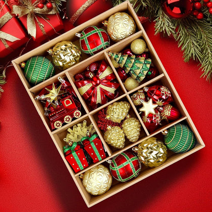 82pcs Classic Christmas Balls Ornaments Set, Red, Green and Gold | Delightful Gift Set, Shatterproof Plastic