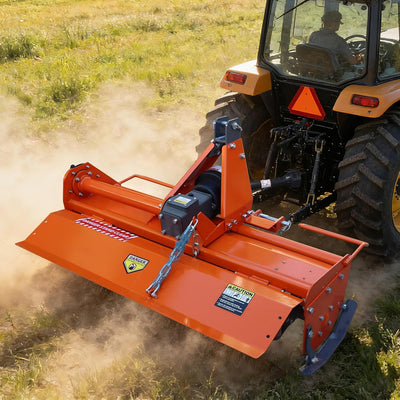 53'' 3 Point Rotary Tiller Attachment, 540 RPM Gearbox, Replaceable L-Shaped Tines, 3/4/5" Adjustable Tilling Deep