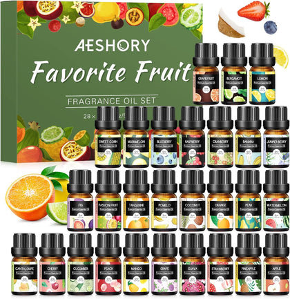 Fruity Essential Oils Set - Top 28 Fruit Fragrance Oil for Candle Making, Diffusers - Strawberry, Apple, Pineapple
