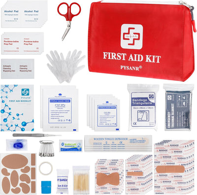 Small First Aid Kit, 150 Piece with Foil Blanket & Scissors, Mini First Aid Bag for Emergency, Home, Camping, Travel