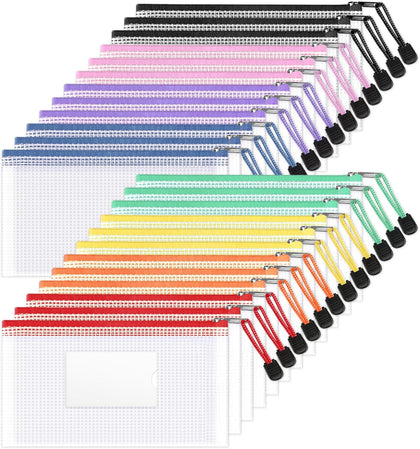 24 Pack Mesh Zipper Pouch Bags with Label Pocket, A6 (9.1×4.7 in) Small Pencil Case Pouch for Organizing, Clear