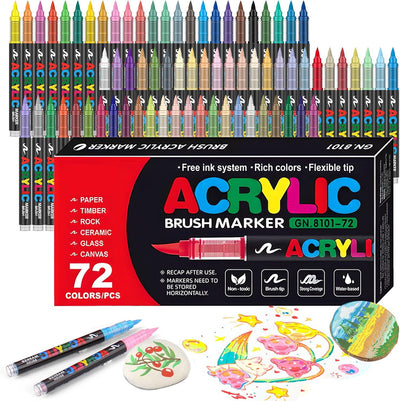 72 Colors Soft Brush Tip Acrylic Markers Set, Paint Pens for Rock, Wood, Fabric, Canvas, Glass, DIY Crafts