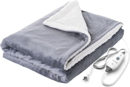 PureRelief Plush Heated Throw (50” x 60”) - 4 InstaHeat Settings, Soft Micromink & Sherpa Fabric, Machine Washable