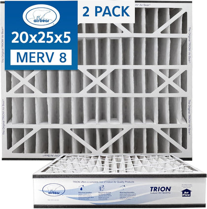 Air Bear 20x25x5 Pleated HVAC Air Filter MERV 8 (2-Pack) (actual size: 19.75" x 24.25" x 4.9" in.) compatible part